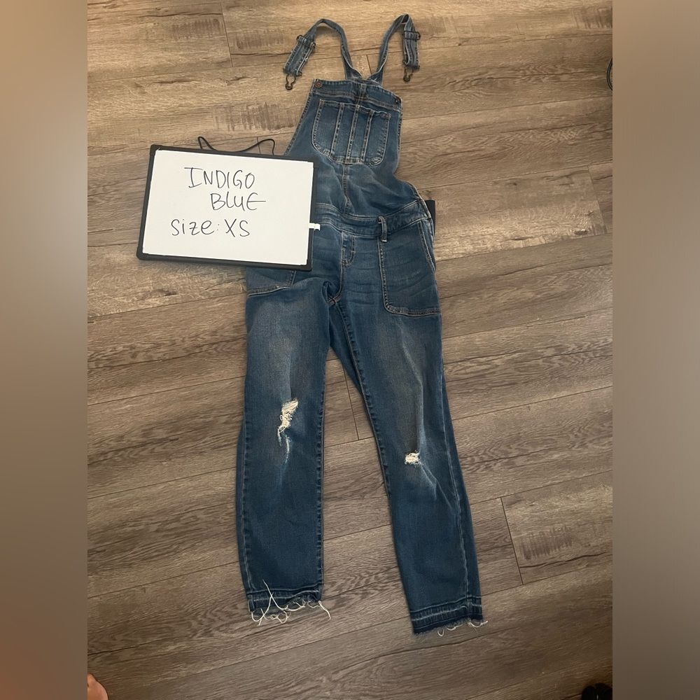 Indigo Blue Maternity Distressed Denim Overalls